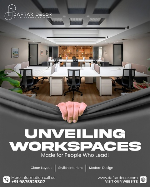 office furniture, office workstation, office interior design, office desk setup, workspace furniture, office cubicles, brand awareness, product launch, modern typography, lifestyle, bold, trustworthy, neutral, black, brown